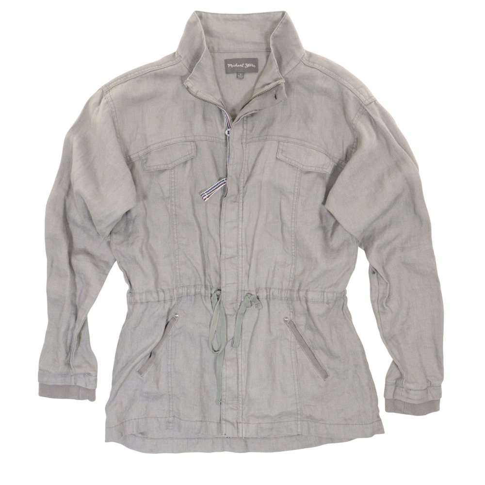 Michael Stars Jacket Utility Anorak Drawstring Waist Gray 100% Linen Women L